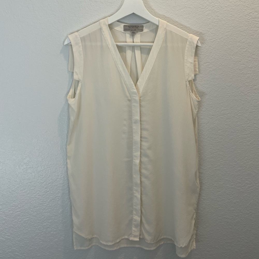All Saints 100% Silk Cream Buttoned Blouse